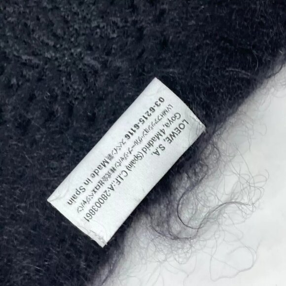 LOEWE Beaded embroidery logo fringe Scarf mohair / wool Black - Picture 4 of 9